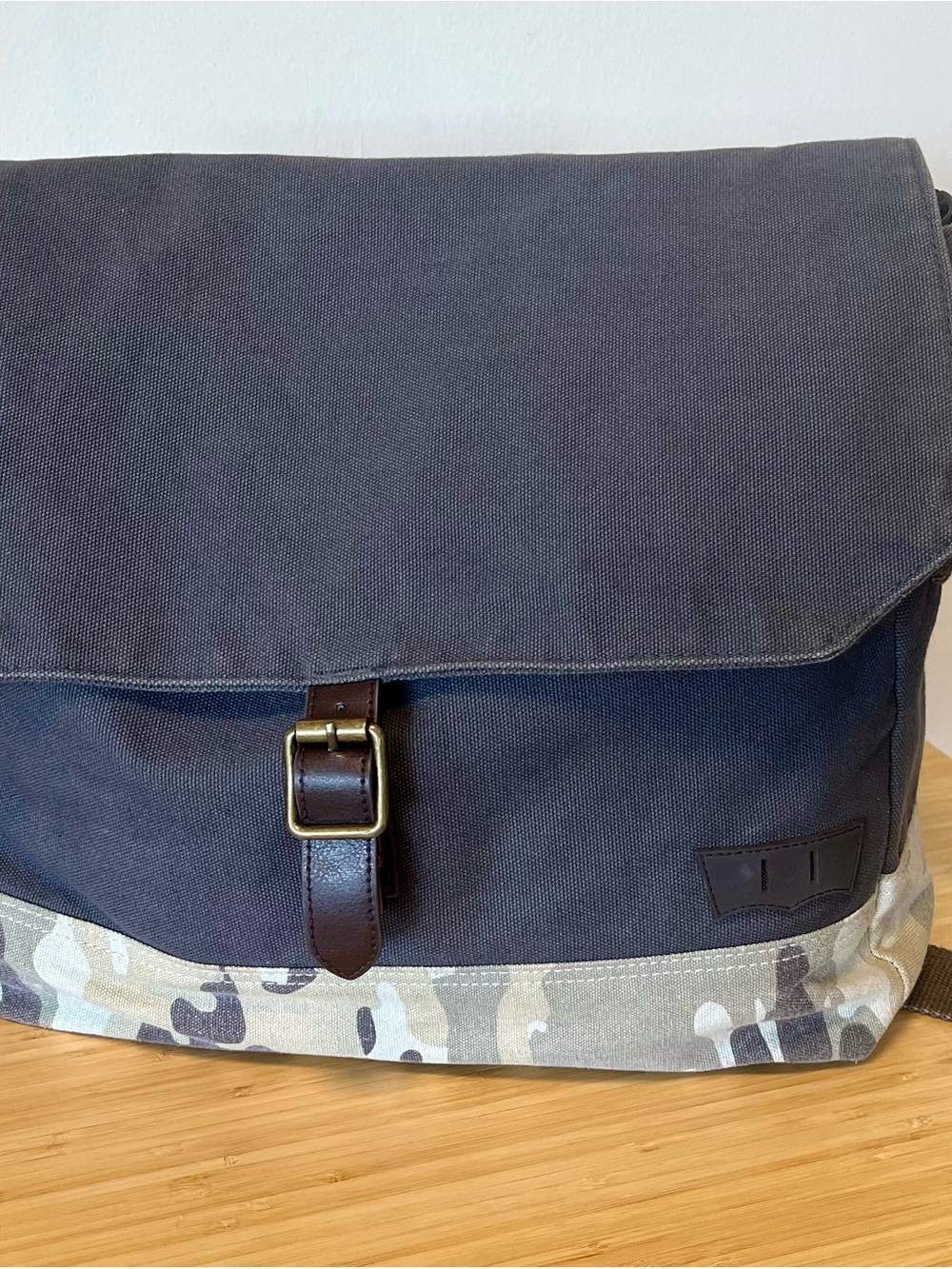 Levi's Blue-Gay Canvas Messenger Bag with Camo Trim